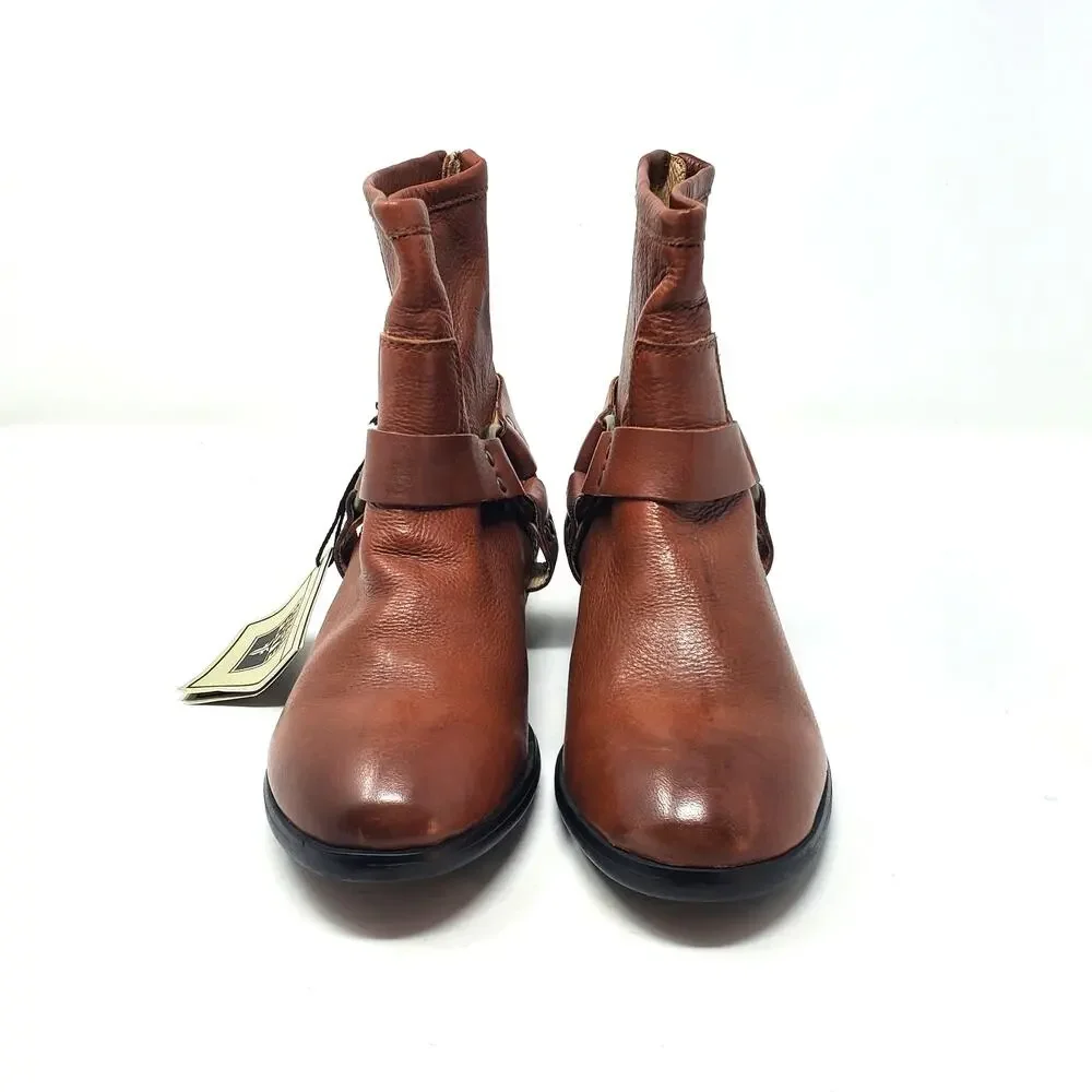 Frye Small Phillip Harness Boot Short Leather Cognac Brown Youth Size 3.5 New